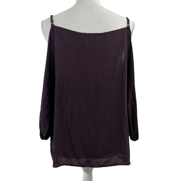 Purple Meraki Blouse Semi Sheer Metal Gold Hardware Cutout Cold Shoulder Flowy - Picture 4 of 6